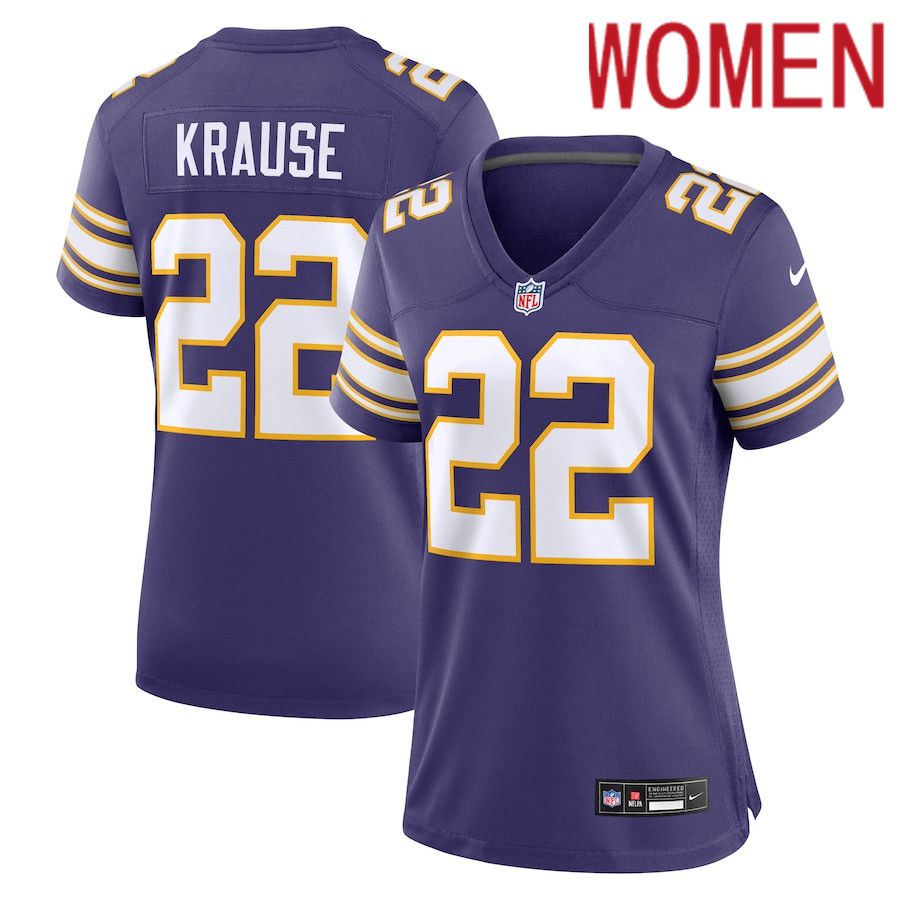 Women Minnesota Vikings #22 Paul Krause Nike Purple Classic Retired Player NFL Jersey->customized nfl jersey->Custom Jersey